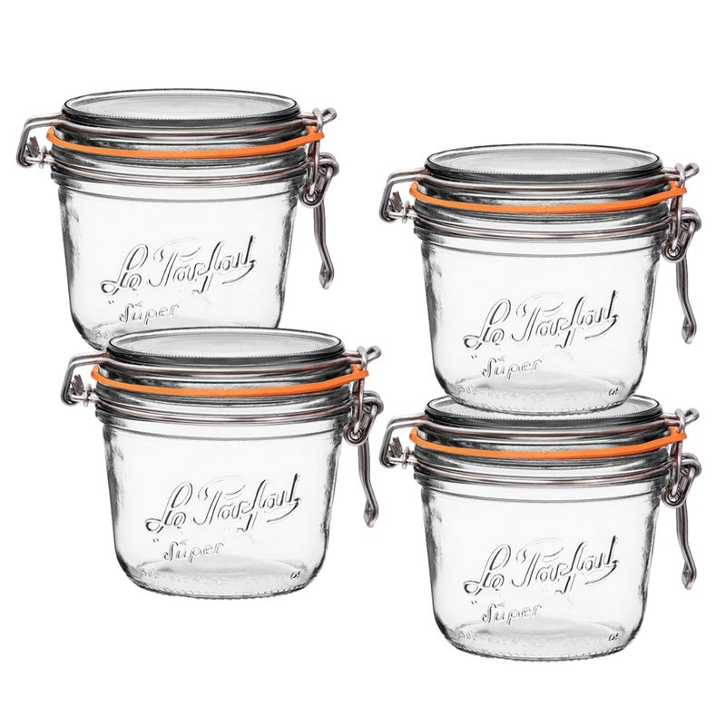 Le Parfait Super Terrine Jar | 16oz/ Pint (Pack of 4) 500ml French Glass Jar, Airtight Rubber Seal & Glass Lid | Glass Jars for Kitchen Organization and Storage Containers for Kitchen Essentials - Image 1